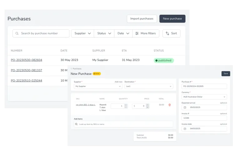 Create, track, and receive purchase orders