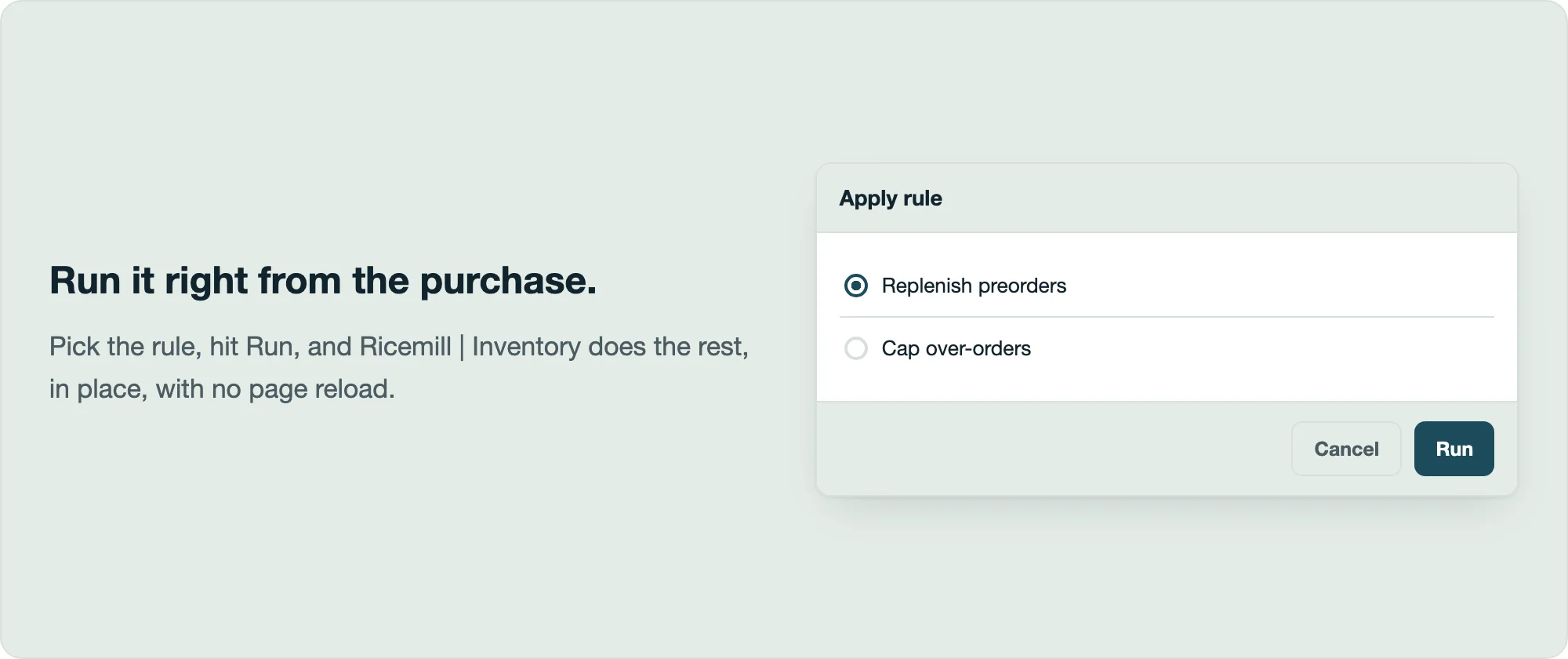Apply rule modal on a draft purchase