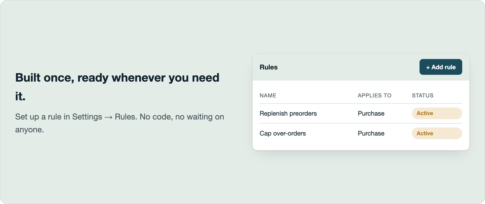 Rules list in Ricemill Inventory settings