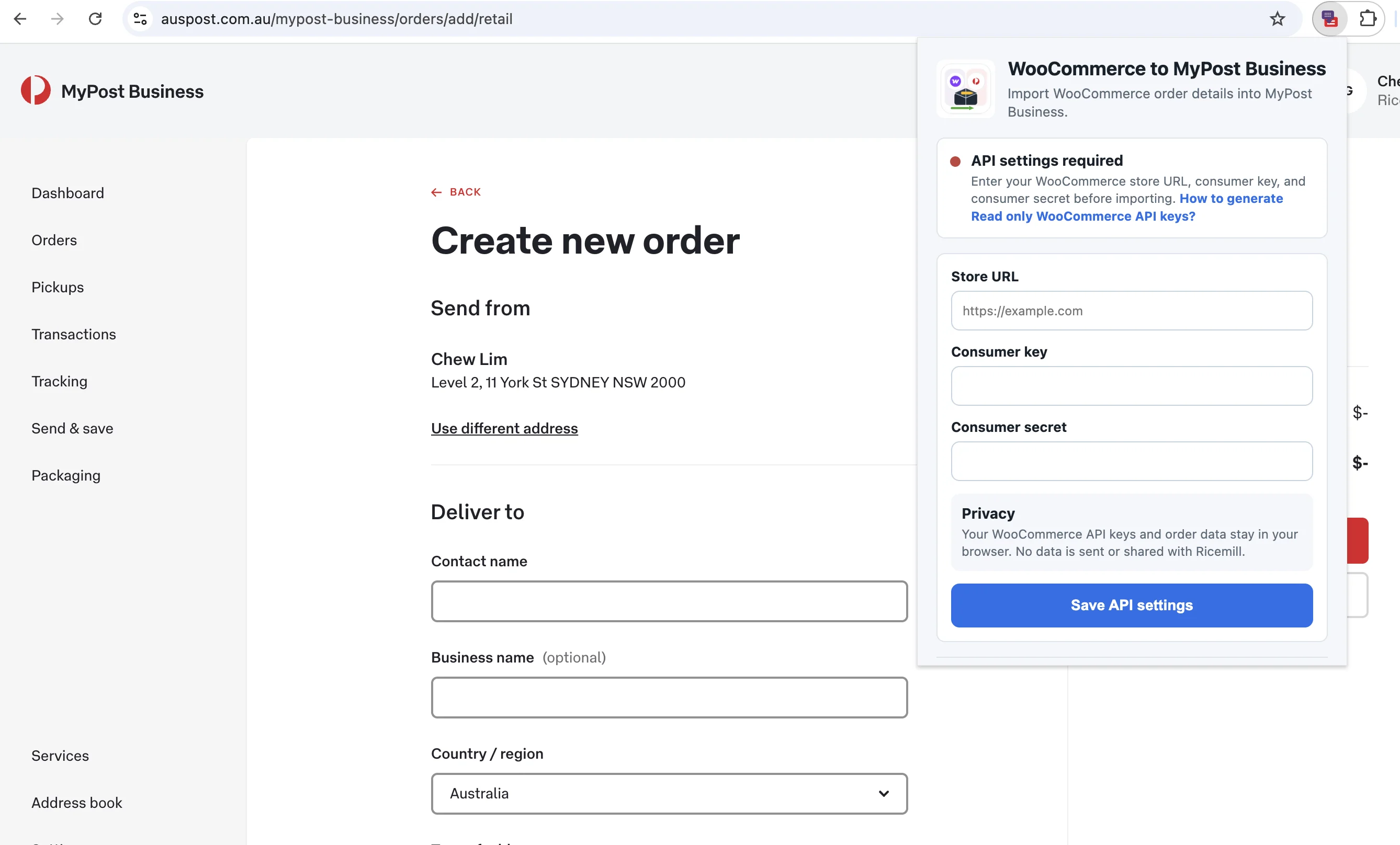WooCommerce to MyPost Extension Setup