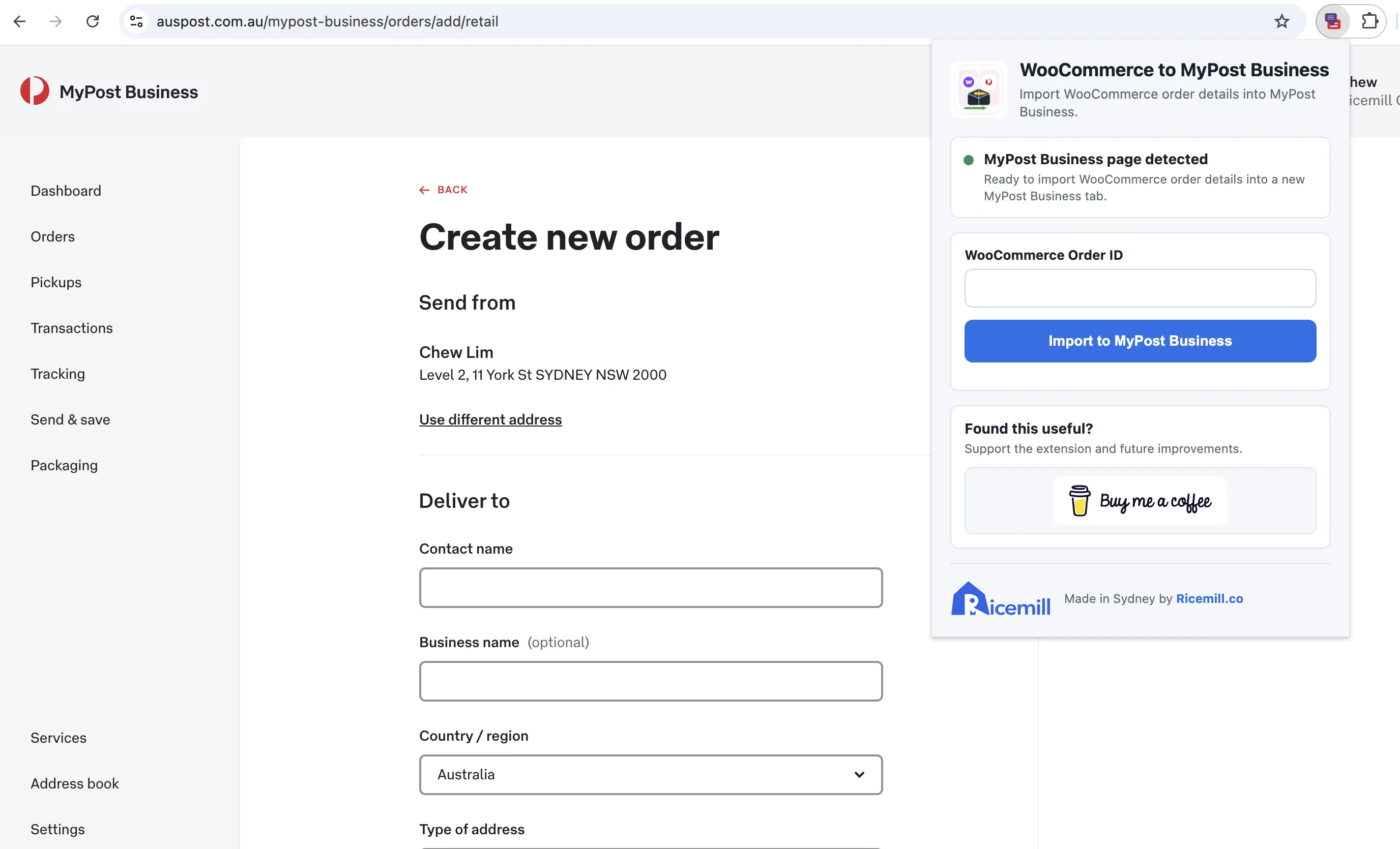 WooCommerce to MyPost Extension