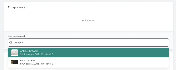 Search for an inventory item to add as a bundle component