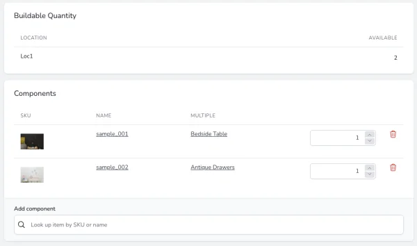 Buildable Quantity calculated from component availability