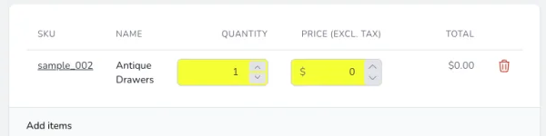 Purchase-order item quantity and price fields