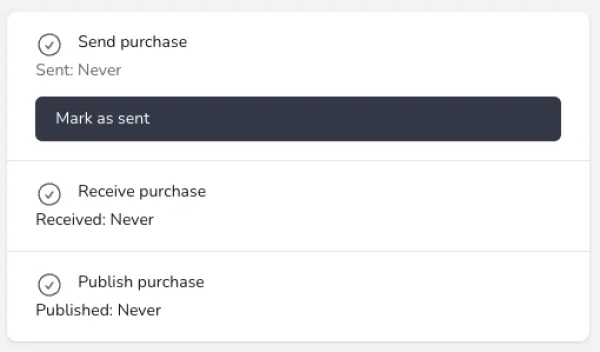 Mark as Sent action on a purchase order