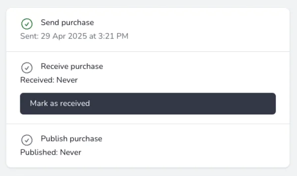 Mark as Received action on a purchase order
